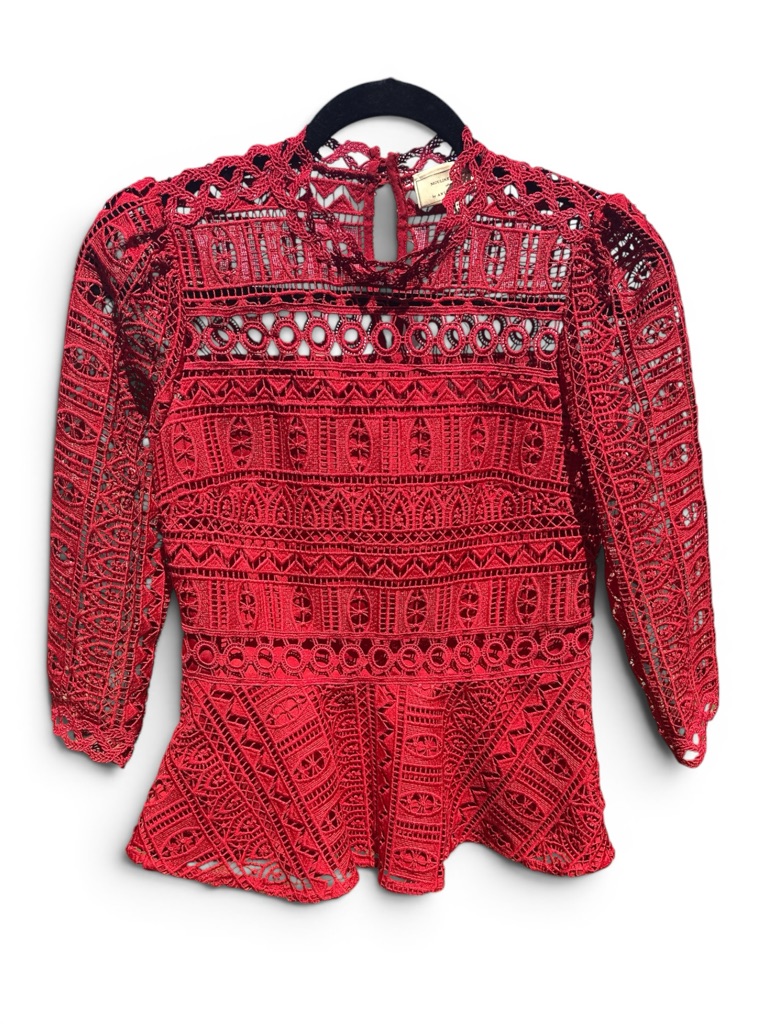 Red Crochet Lace Peplum Top From Anthropologie- Moulinette Soeurs Collection-Euc
